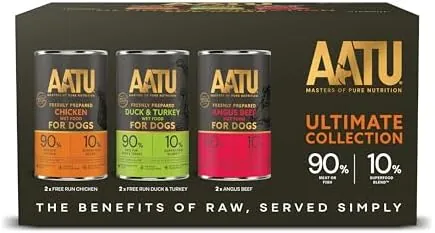 AATU Adult Dog Food Wet Tins - Variety Pack (6x400g) - Grain Free Recipe with No Artificial Ingredients - Good for Low Maintenance Feeding. (Packaging may vary).