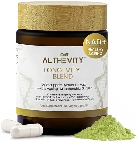 NAD+ Longevity Supplement – 14 in 1 Daily Healthy Ageing Formula with NR, Trans-Resveratrol & Quercetin – 2 Patented Ingredients – Cellular Energy Support – 60 Vegan Capsules