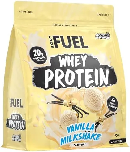 Bodyfuel Whey Protein Powder - 20g Protein for Muscle Recovery & Weight Management - Low-Calorie, Keto-Friendly - (900g - 27 Servings) (Vanilla Milkshake)