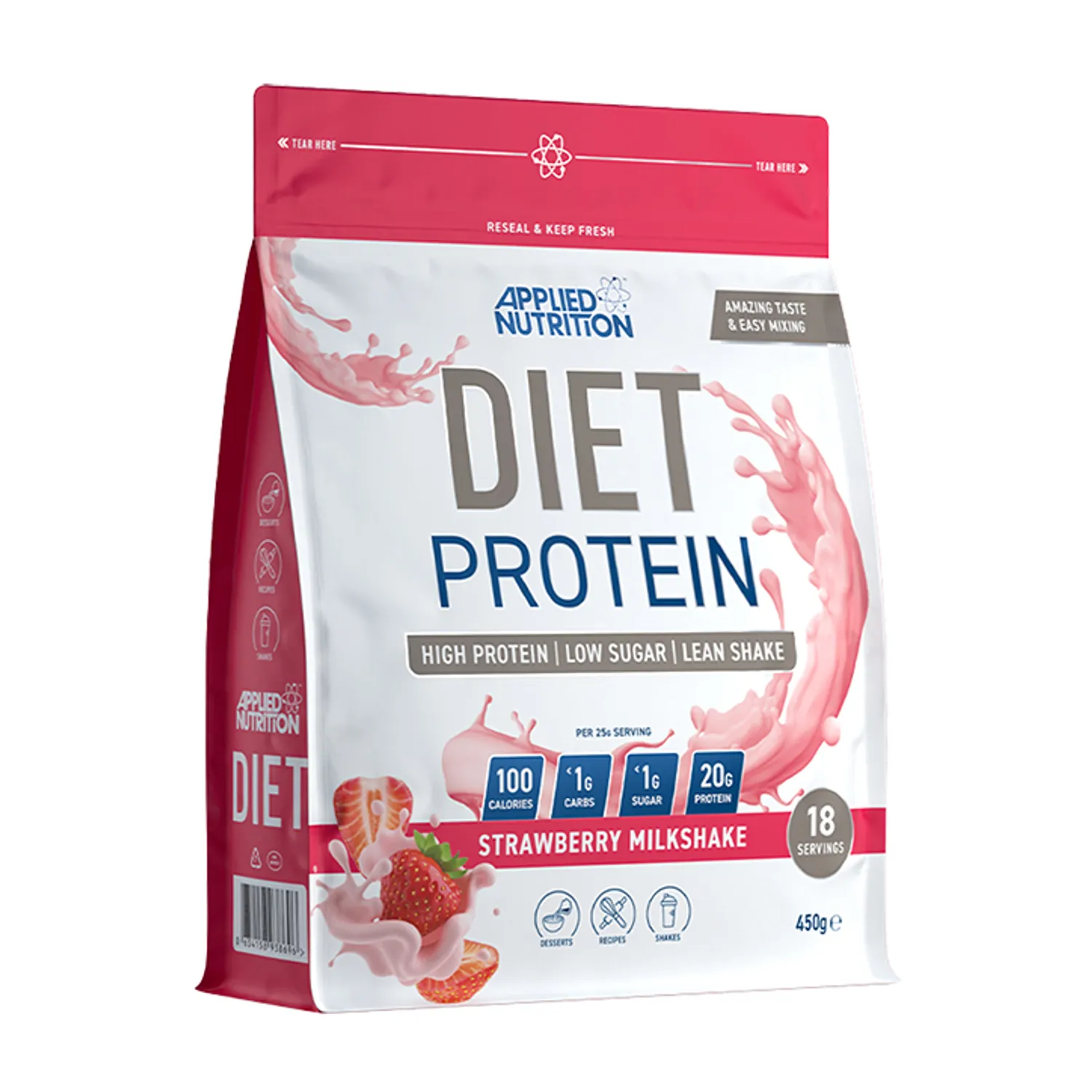 Diet Protein Strawberry Milkshake 450g (18 Servings)