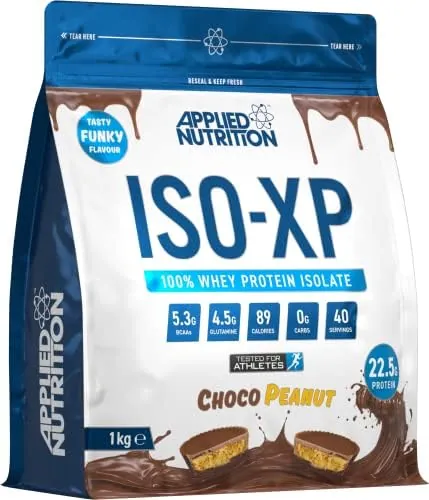 Applied Nutrition ISO XP Funky Yummy Flavours Whey Protein Isolate Powder, Zero Sugar & Fat, Soy & Gluten Free, Choco Peanut, 1000 g