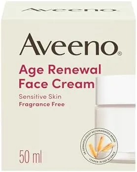 AVEENO Age Renewal Face Cream (1 x 50ml), Oat + Retinol Alternative, Gentle on Sensitive Skin, Helps Visibly Improve Wrinkles and Brighten Skin Tone, Skin Feels Instantly Moisturised, Fragrance Free