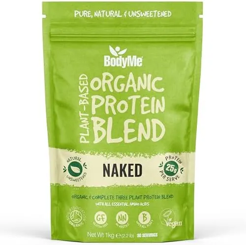 BodyMe Organic Vegan Protein Powder Blend, Naked Natural - Unsweetened, Low Carb, 3 Plant Based Vegan Protein Powder with 25g of Complete Protein, Gluten and GMO Free, 1kg