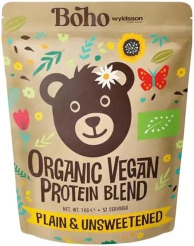 Boho Unflavoured Organic Vegan Protein Powder Blend (1kg - 57 Servings) Plain & Unsweetened, Organic Plant Based Protein, Dairy Free, Gluten Free, Lactose Free, Pea, Plant Protein Powder