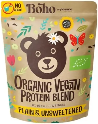 Boho Unflavoured Organic Vegan Protein Powder Blend (1kg - NO Scoop Included) Plain & Unsweetened, Organic Plant Based Protein, Dairy Free, Gluten Free, Lactose Free, Pea, Plant Protein Powder