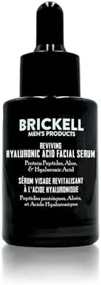 Brickell Men's Anti Aging Hyaluronic Acid Serum for Face, Reviving Day Serum for Men, Natural and Organic Vitamin C Face Serum with Protein Peptides to Restore Firmness and Collagen, 30ml, Scented