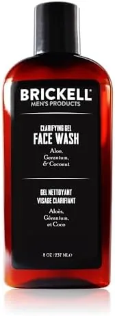 Brickell Men's Clarifying Gel Face Wash for Men, Natural and Organic Rich Foaming Daily Facial Cleanser Formulated With Geranium, Coconut and Aloe, 237 mL, Scented