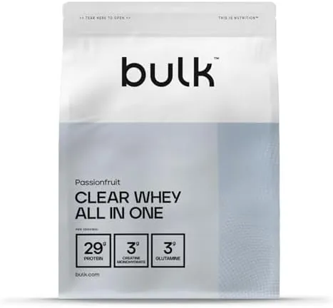 Bulk Clear Whey All in One, Protein Powder Shake With Creatine, Glutamine, BCAA, Carbohydrates, Passion Fruit, 500 g, 10 Servings, Packaging May Vary