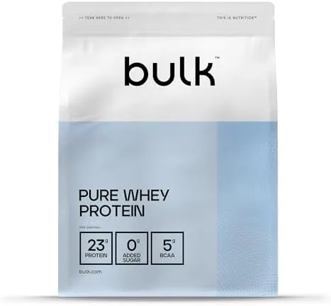 Bulk Pure Whey Protein Powder,Vanilla,23g Protein and 5g BCAAs per Scoop,Whey Concentrate Shake,Low Sugar,Supports Muscle Growth and Repair,Smooth Mixing,Vegetarian,1kg