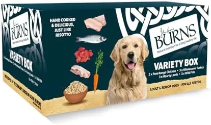 Burns Pet Nutrition Natural Wet Dog Food For Adult and Senior Dogs – 12 x 150 g Variety Box (3 x Free-range chicken, 3 x Hearty Lamb, 3 x Free-range Turkey, 3 x Wild Fish)