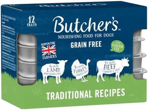 Butcher's Complete Wet Tray Grain Free Hypoallergenic Adult Dog Food Traditional Recipes Pack 12x150g - Lamb, Turkey & Beef