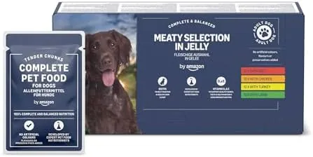 by Amazon Complete Wet Food for Adult Dogs, Meat Selection In Jelly, 4.8 kg (48 pouches of 100g)