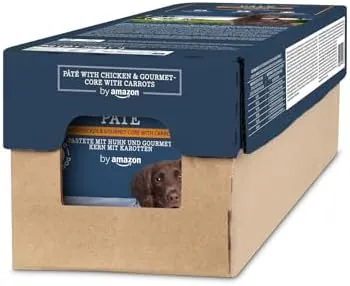 by Amazon Wet Dog Food, Paté with Chicken and Gourmet-core with Carrots and Pasta, 300g, Pack of 10
