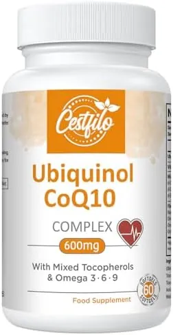 Ubiquinol CoQ10 600mg Softgels - Active Form of CoQ10 Plus Vitamin E & Omega 3 6 9 - Advanced Antioxidant Coenzyme Q10 Supplement for Heart & Brain (60 Count,)