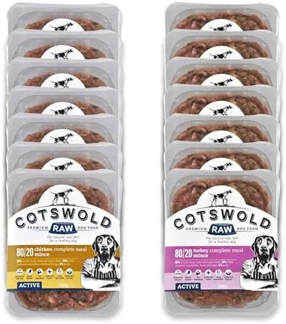 Cotswold RAW Raw Dog Food, Active 80/20 Mince, Adult Dog Food, BARF Premium British Meat Raw for All Dogs, Frozen Meal, Chicken and Turkey Mince - 7kg