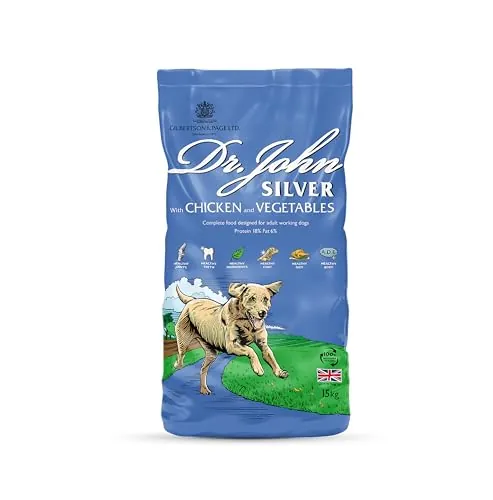 Dr John Silver Dry Dog Food 15kg - Chicken with Vegetables - Complete Dog Biscuits 15kg - Senior and Adult Dog Food for Light Activity, Maintenance and Resting Dogs
