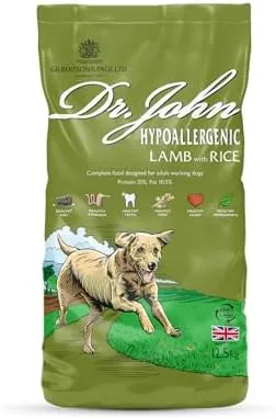 Dr John Wheat-Free Hypoallergenic Dry Dog Food - Lamb with Rice Dog Food 12.5kg - Complete Nutrition for Adult and Senior Dogs with Sensitive Digestion