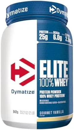 Dymatize Elite 100% Whey Gourmet Vanilla 942g - High Protein Low Sugar Powder + Whey Protein and BCAAs