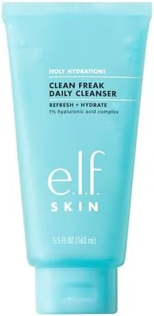 e.l.f. SKIN Holy Hydration! Clean Freak Daily Cleanser, Gentle Hydrating Gel Face Cleanser, Made With Hyaluronic Acid, Vegan & Cruelty-Free, 163ml