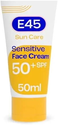 E45 SPF50+ Sensitive Sun Cream for Face with Hyaluronic Acid - UVA and UVB Protection - Fragrance-Free and Dermatologically Tested Sunscreen - Suitable For Dry, Sensitive and Eczema Prone Skin (50ml)
