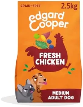 Edgard & Cooper Grain Free Dry Dog Food For Medium Breed Adult Dogs (2.5kg), Fresh Chicken, Balanced Fibre For Gut Health, With Apple, Sweet Potato, Kale and Blueberry, Never Meat Meal