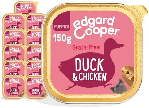 Edgard Cooper Puppy Grain-Free Wet Dog Food, Duck Chicken 11 x 150g, Natural Dogs Food in Cup with Fresh Meat Amino Acids, Gluten-Free, High Protein