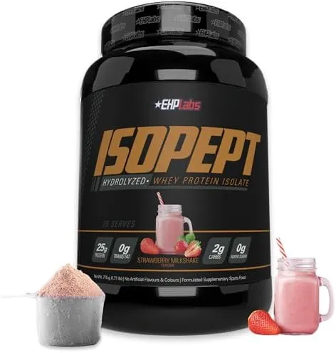 EHP Labs IsoPept Hydrolyzed Whey Protein Powder - 100% Whey Protein Isolate & Hydrolysate, 27g of Protein, Non-GMO, Gluten Free, Fast Absorbing, Easy Digesting, 27 Serves (Strawberry Milk)