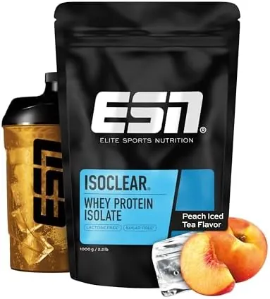 ESN ISOCLEAR Whey Isolate Protein Powder, Peach Iced Tea, 1000 g, 33 Servings, Protein Drink with a Delicious Fruity Taste, Clear whey – Lactose Free and Made in Germany