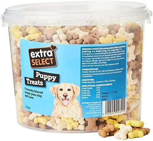 Extra Select Puppy Bones Dog Treat Biscuits in a 3ltr Bucket (approx 1070 biscuits)