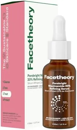 facetheory Porebright Niacinamide 20% Refining Serum (Unscented) - Advanced Niacinamide Serum with Azelaic Acid - Pro-Strength Niacinamide Face Serum for Uneven Tone & Blemishes (30 ml)