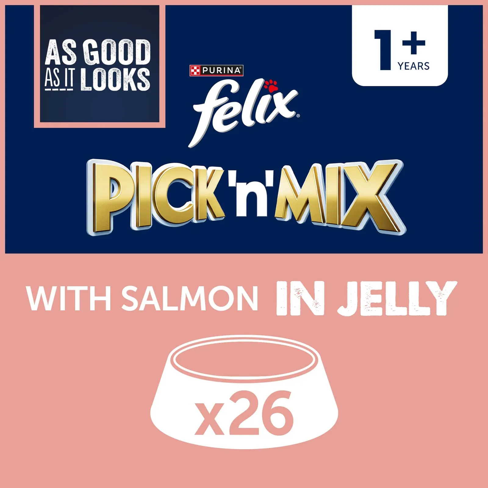 Felix As Good As Is Looks Adult Wet Cat Food with Salmon in Jelly 26x85g