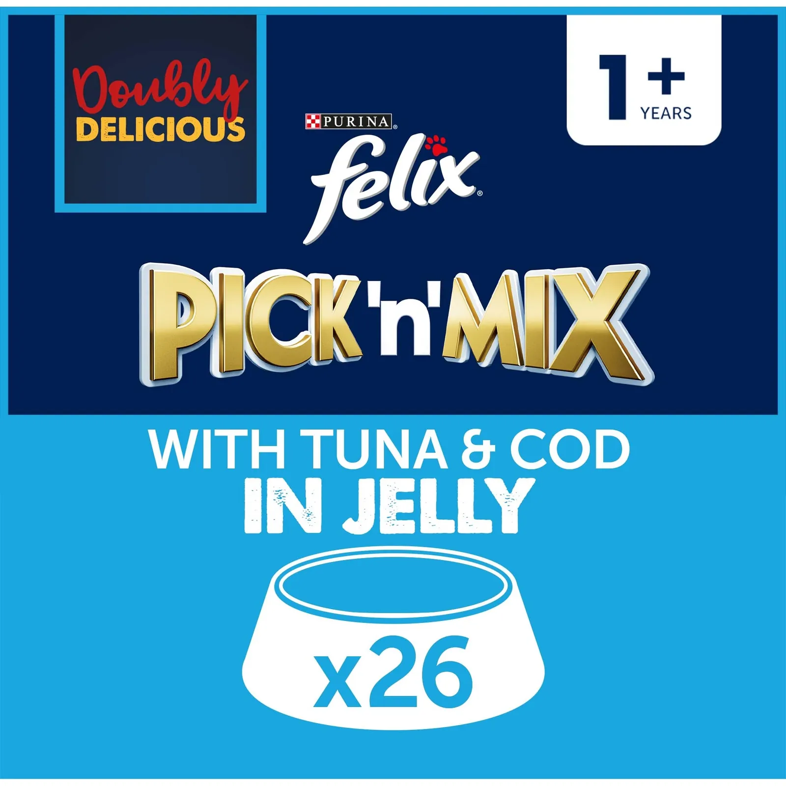 Felix Doubly Delicious Adult Wet Cat Food with Cod & Tuna in Jelly 26x85g