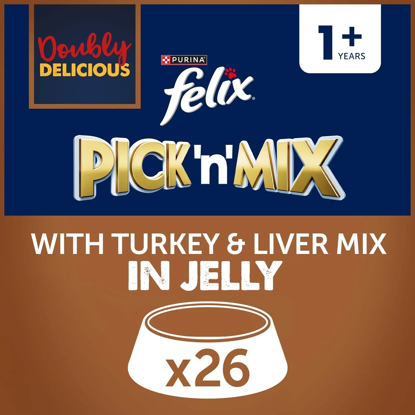 Felix Doubly Delicious Adult Wet Cat Food with Turkey & Liver in Jelly 26x85g