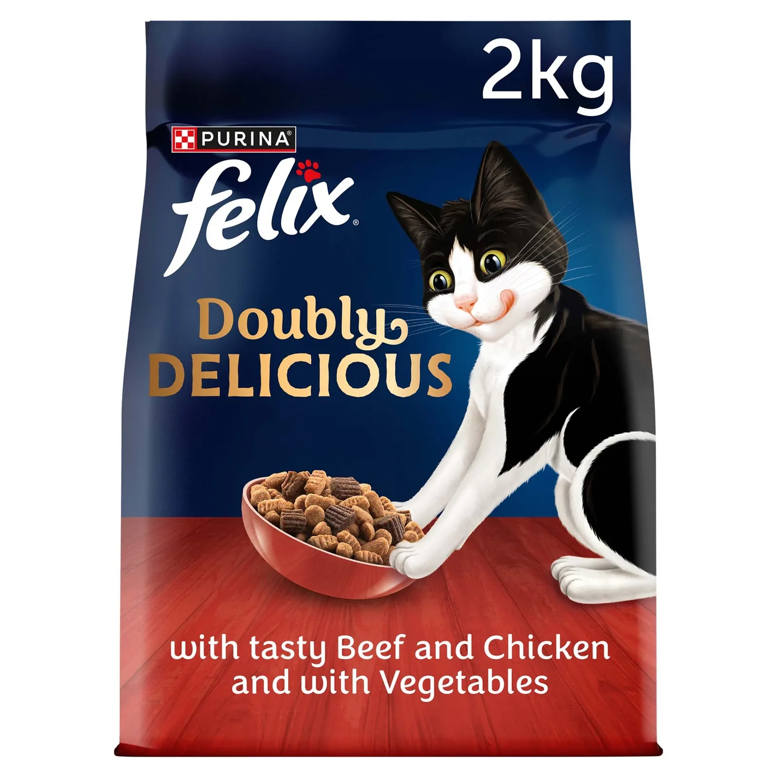 Felix Doubly Delicious Beef, Chicken & Vegetables Adult Dry Cat Food 2kg