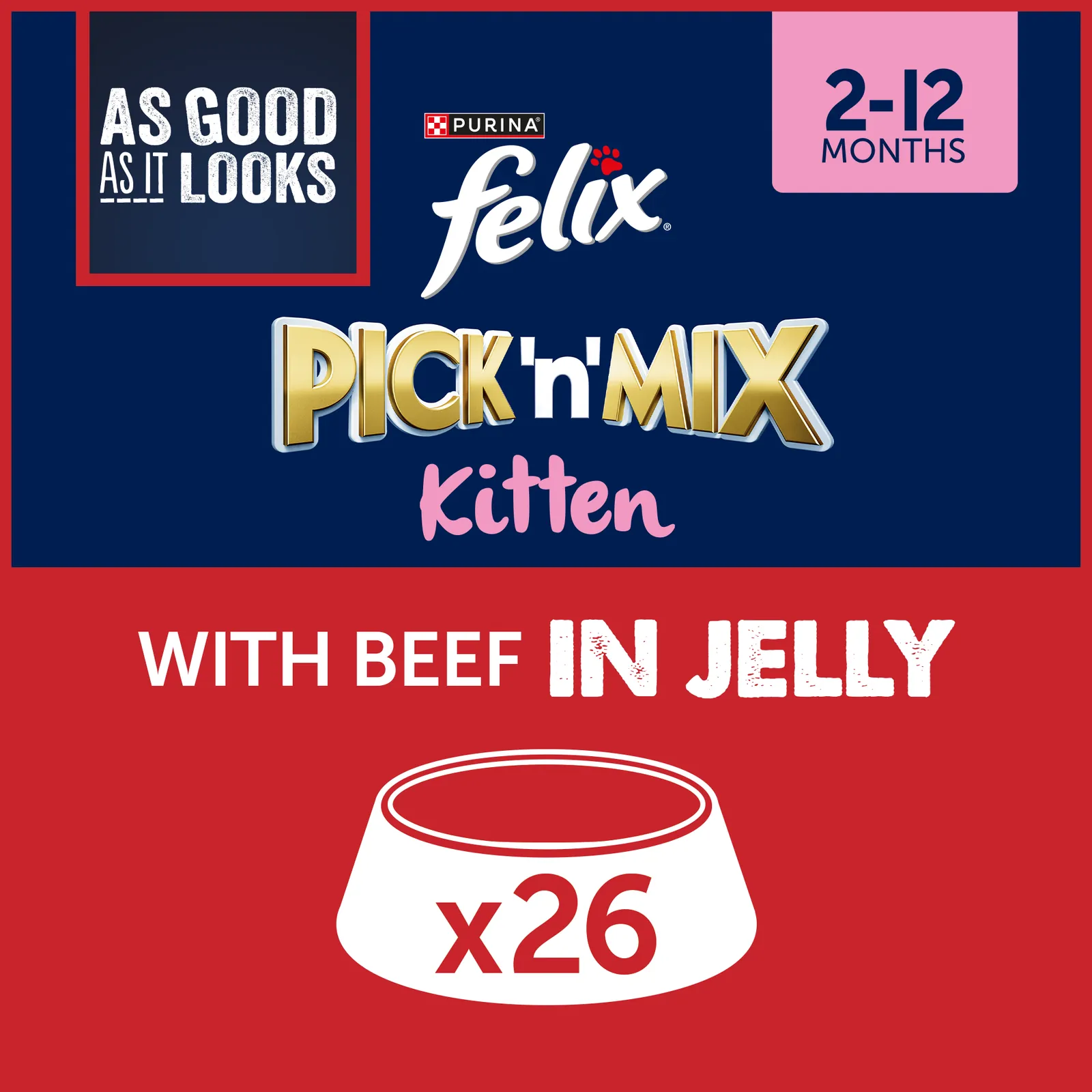 Felix Kitten As Good As It Looks Wet Cat Food with Beef in Jelly 26x85g