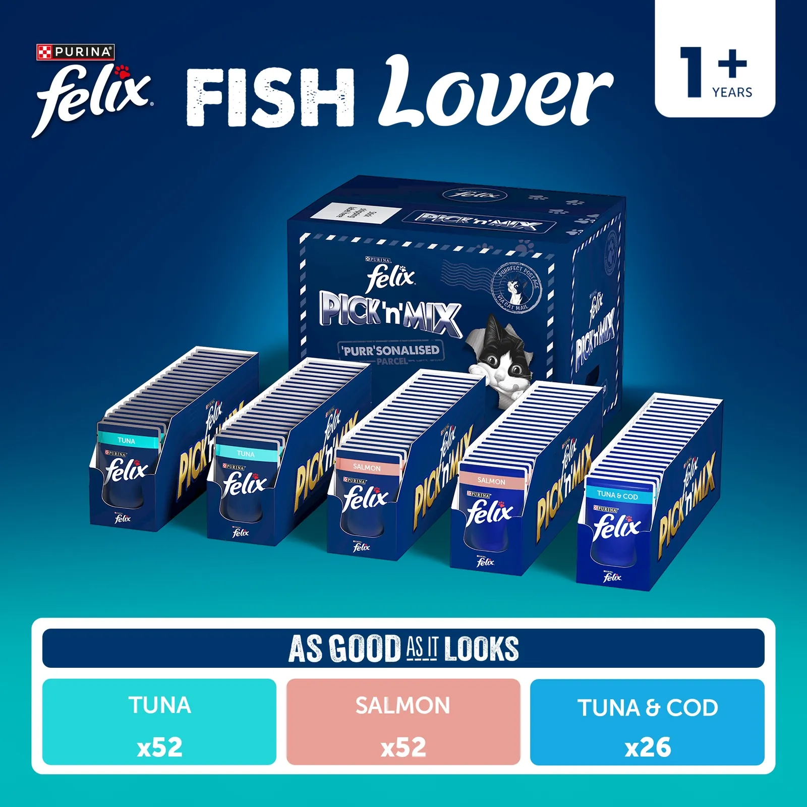 Felix Pre-Mixed Bundle Adult Wet Cat Food Fish Lover 130x85g