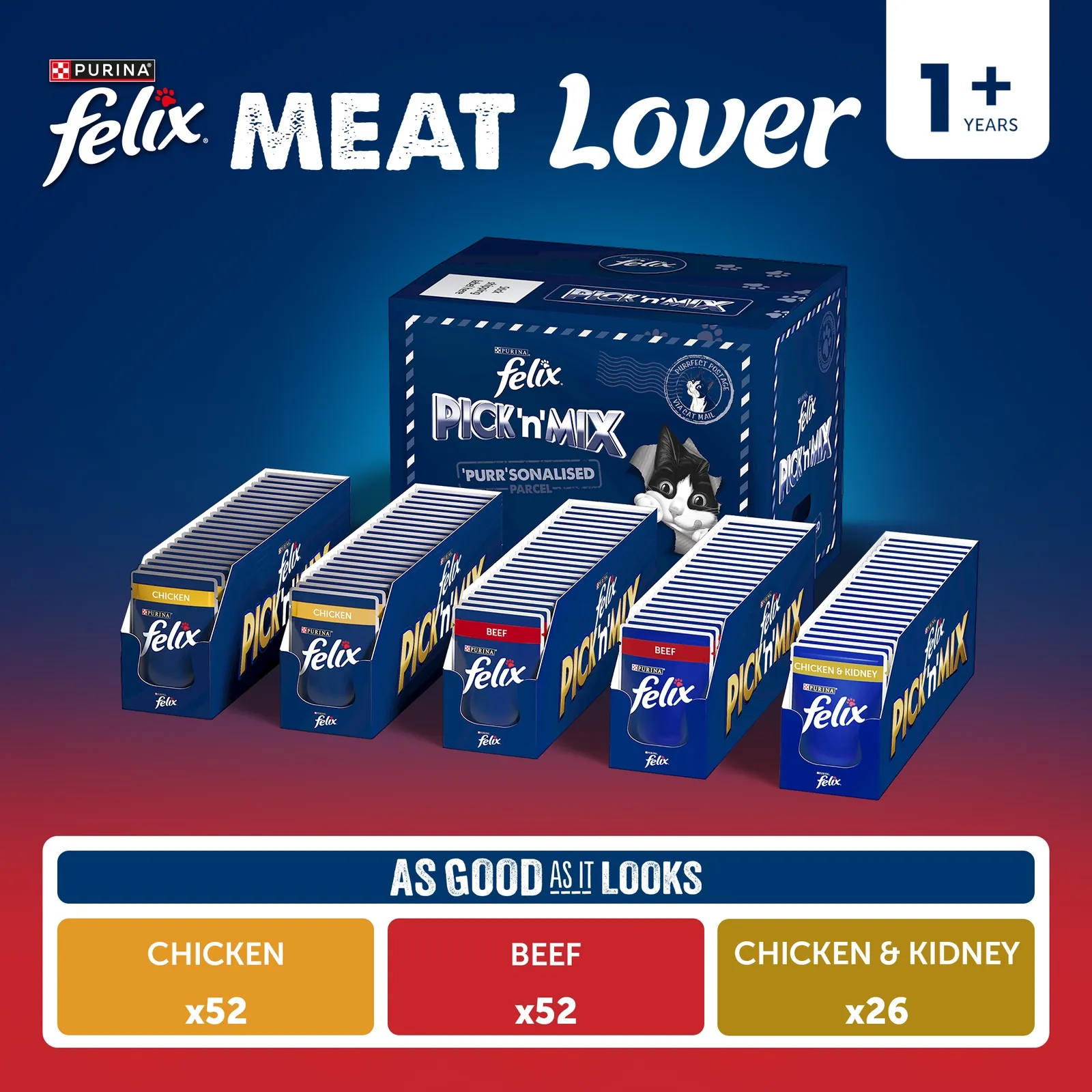 Felix Pre-Mixed Bundle Adult Wet Cat Food Meat Lover 130x85g