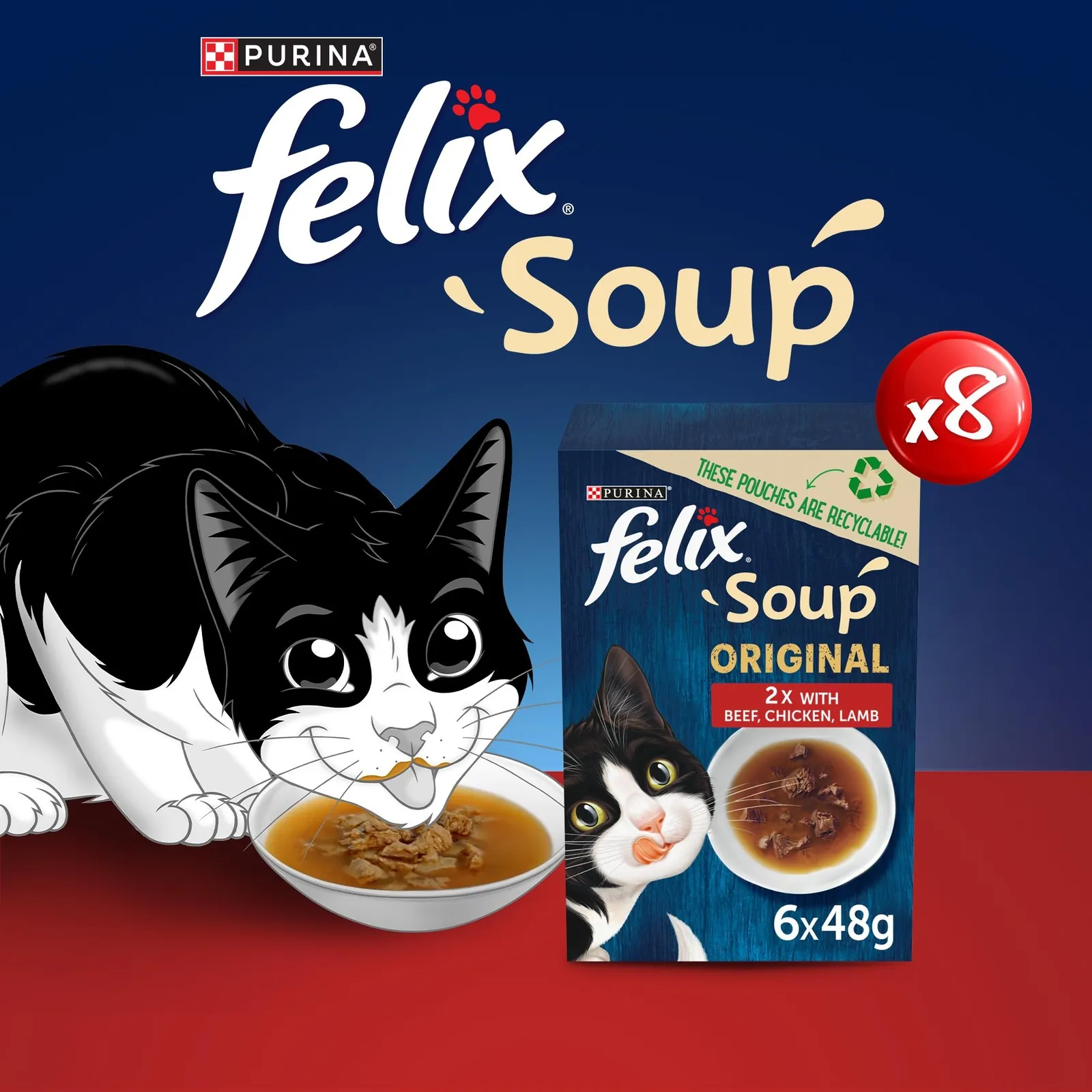 Felix Soup Farm Selection with Chicken, Beef & Lamb Adult Wet Cat Food 48x48g