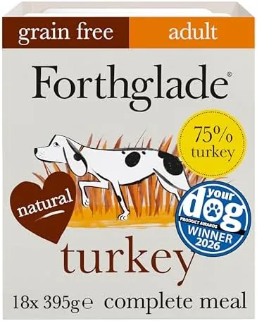 Forthglade Wet Dog Food (18 x 395g Trays) - Grain Free & Hypoallergenic Dog Food, Adult 1 Year+, Turkey with Vegetables, Complete Stomach Sensitive Meals with Natural Ingredients