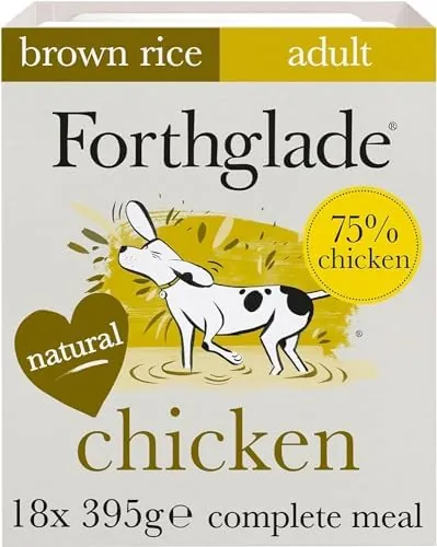 Forthglade Wet Dog Food (18 x 395g Trays) - Wholegrain & Hypoallergenic Dog Food, Chicken with Vegetables and Brown Rice, Adult Stomach Sensitive Meals with Natural Ingredients