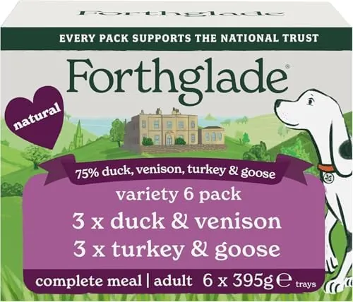 Forthglade Wet Dog Food, National Trust Variety Pack (6 x 395g Trays) - Grain Free & Hypoallergenic Dog Food, Adult 1 Year+, Turkey & Goose and Duck & Venison, Stomach Sensitive, Natural Ingredients