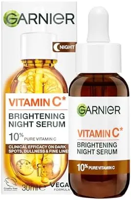 Garnier Targeted Anti Dark Spot Night Serum for Face, with 10% Pure Vitamin C & Hyaluronic Acid, Anti Pigmentation & Dullness, for All Skin Types, Approved by Cruelty Free International, Vegan, 30 ml