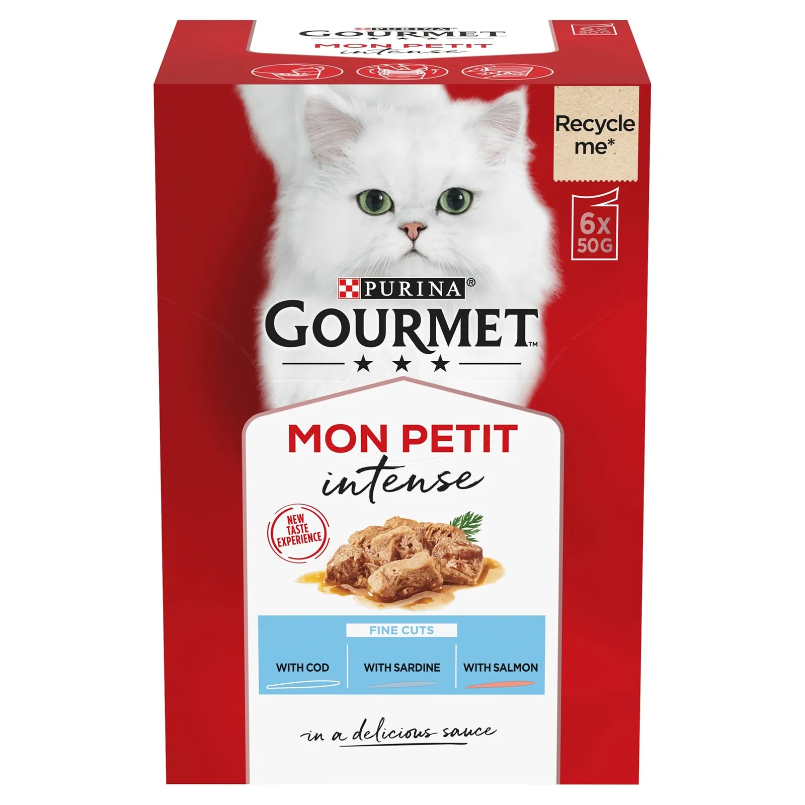 GOURMET Mon Petit Intense Fish Variety with Cod, Sardine & Salmon Adult Wet Cat Food 6x50g