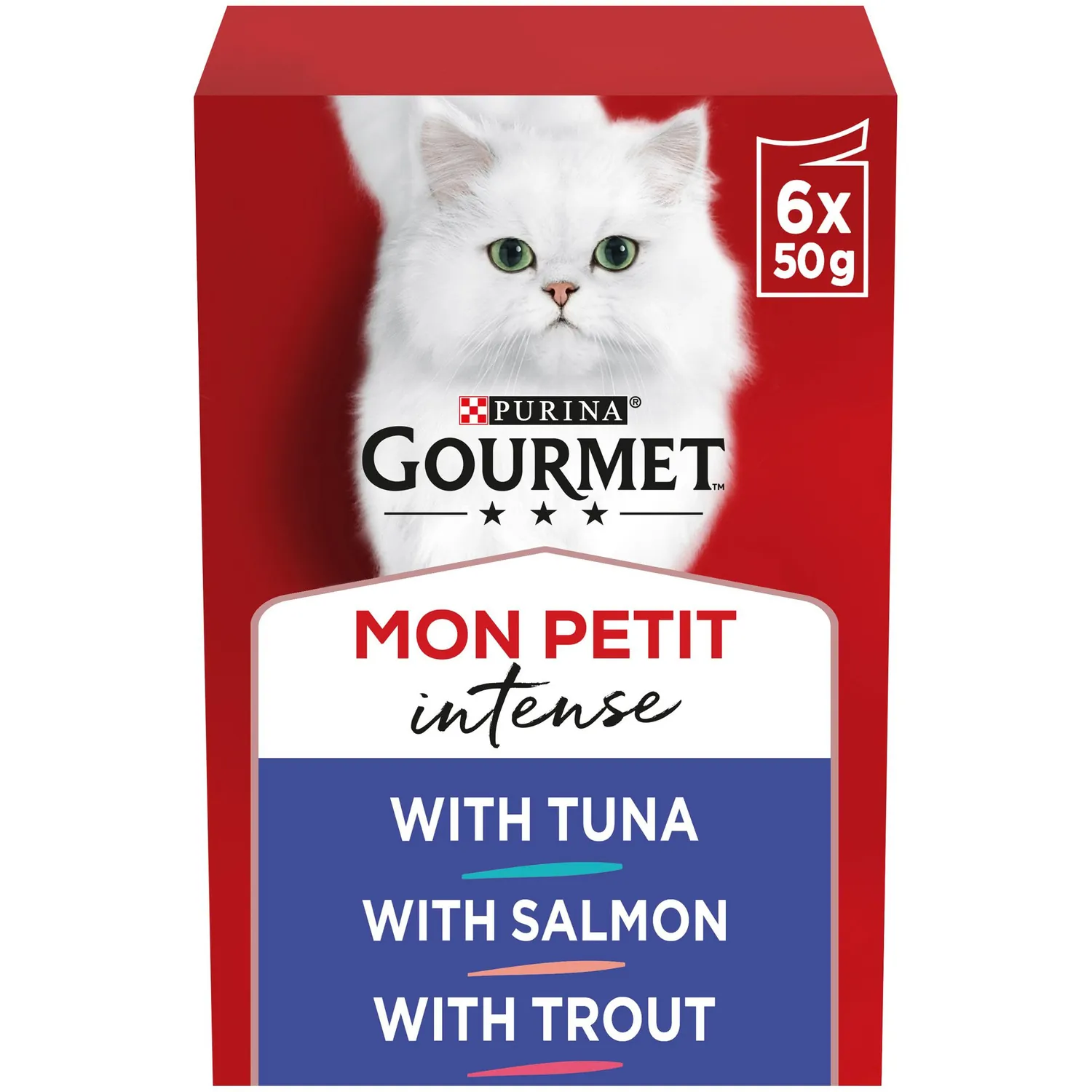 GOURMET Mon Petit Intense Fish Variety with Tuna, Salmon & Trout Adult Wet Cat Food 6x50g