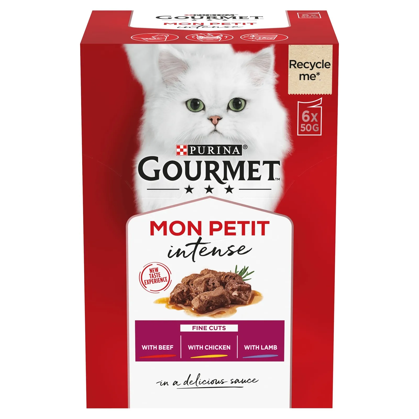 GOURMET Mon Petit Intense Meaty Variety with Beef, Chicken & Lamb Adult Wet Cat Food 6x50g