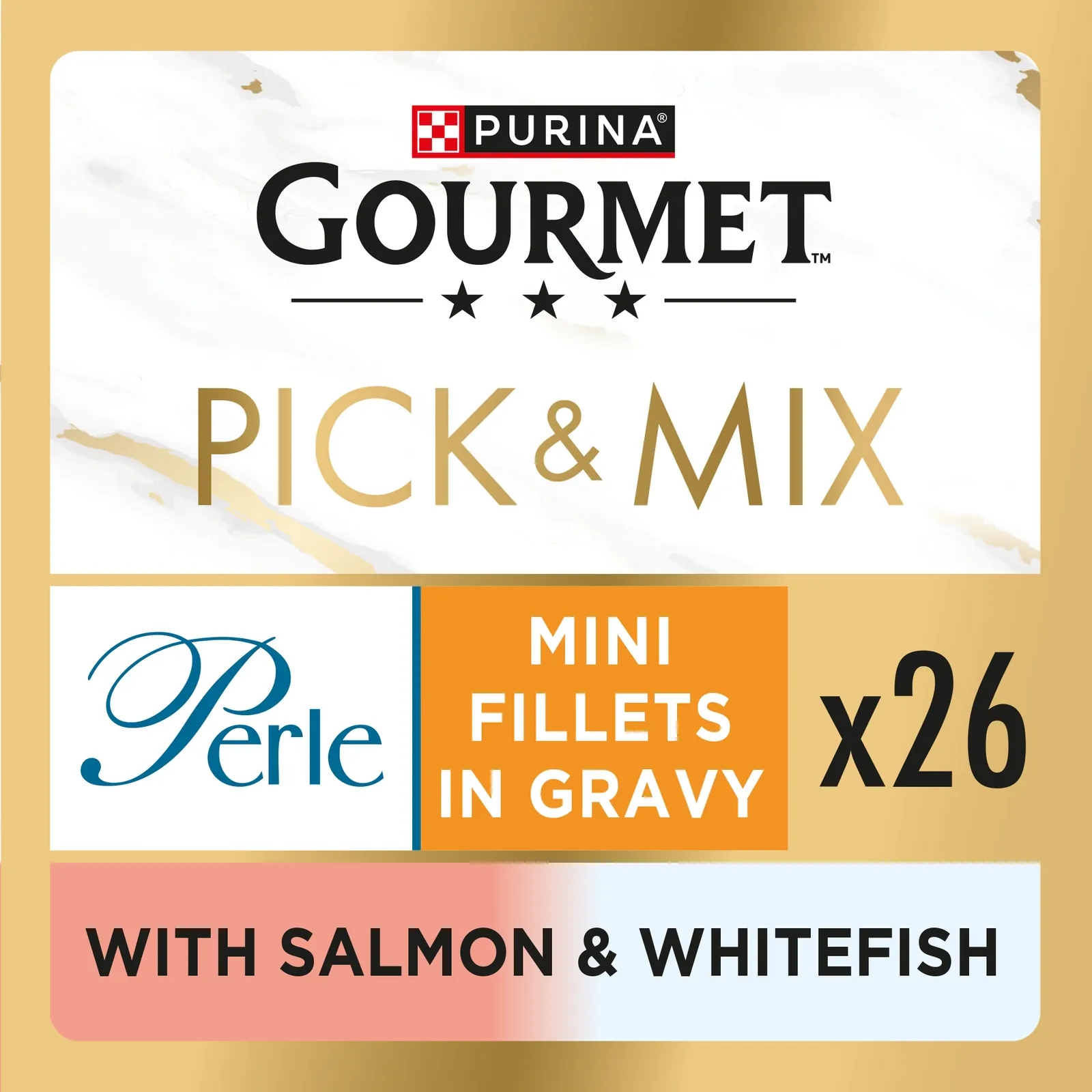 GOURMET Perle Mini Fillets in Gravy with Salmon & White Fish Adult Wet Cat Food 26x85g