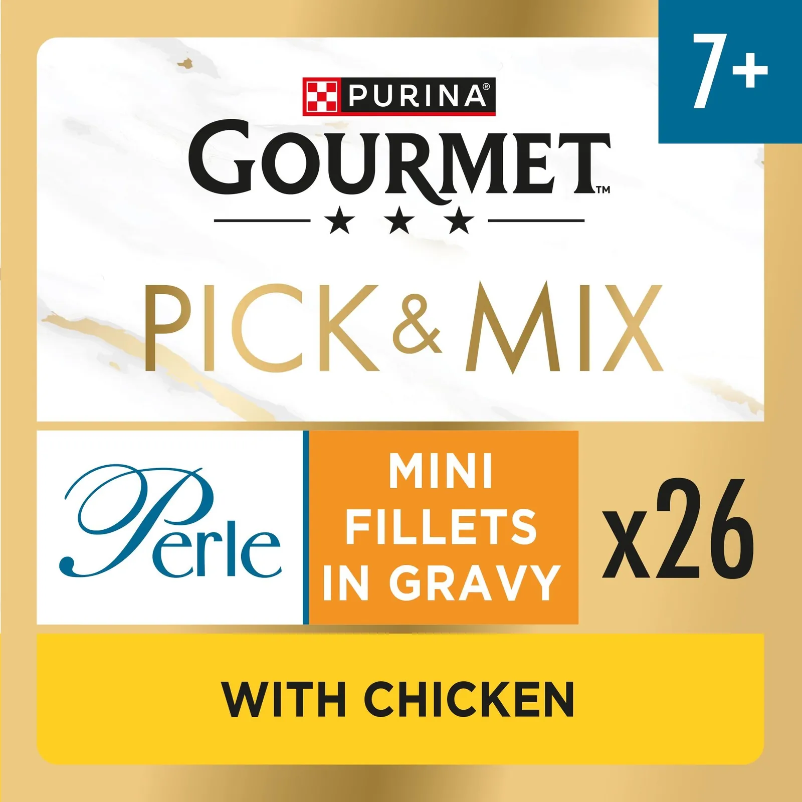 GOURMET Perle Senior 7+ Mini Fillets in Gravy with Chicken Wet Cat Food 26x85g