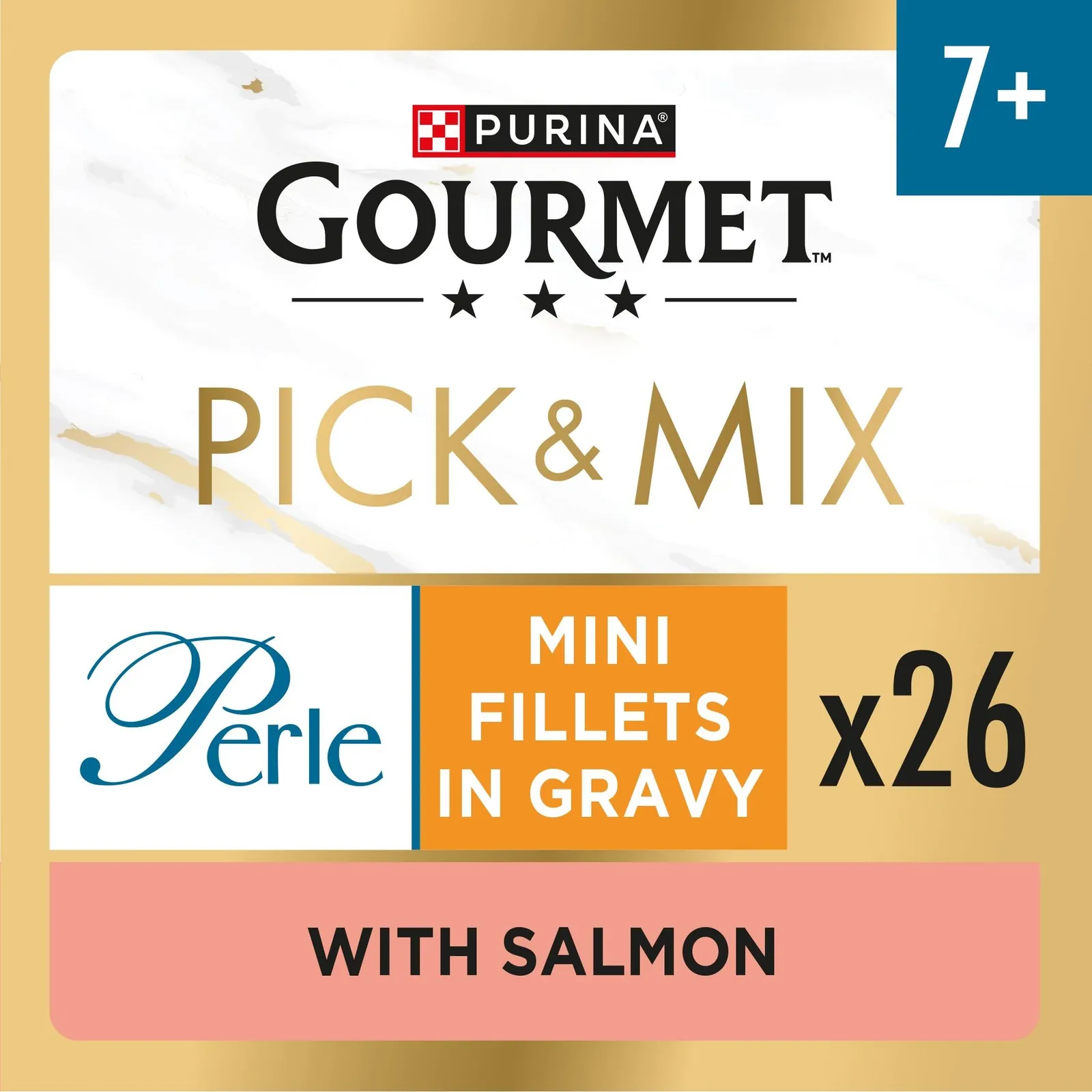 GOURMET Perle Senior 7+ Mini Fillets in Gravy with Salmon Wet Cat Food 26x85g