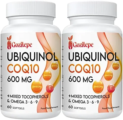 Ubiquinol CoQ10 600mg Softgels with Omega 3, 6, 9 & Vitamin E, 30 Servings Coenzyme Q10 (Active Antioxidant Form) for Higher Absorption, Heart & Energy Production, 60 Count(Pack of 2)