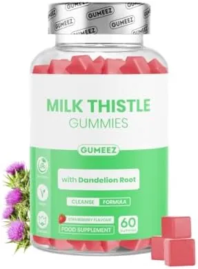 Milk Thistle Gummies 1200mg – High Strength Liver Detox & Cleanse Supplement with Dandelion Root Extract – Supports Liver Health, Antioxidant & Wellness – Strawberry Flavour – 30 Day Supply